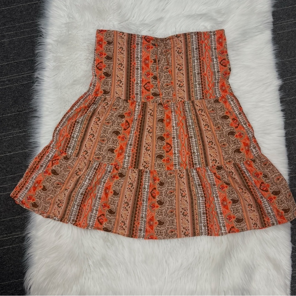 SWEETHEART Skirt Tiered Orange and Brown Paisley Size XL